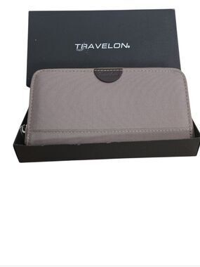 Travelon RFID Zip Around Wallet Taupe NWT in Box Wristlet Nylon